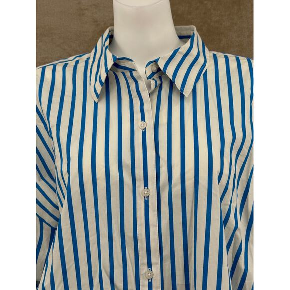 Express Top Womens XL Blue White Stripe Boyfriend Portofino Button Up Office NWT - Picture 2 of 11